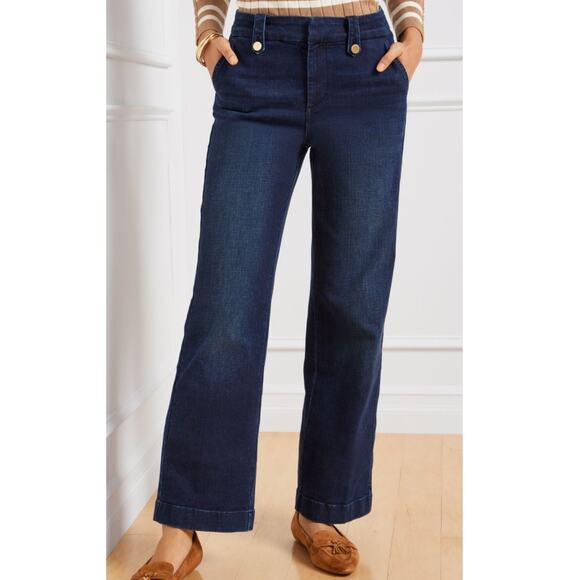 Talbots High Waist Wide Leg Trouser Jeans Dark Denim Pants Womens 16 W Wide - Picture 1 of 12
